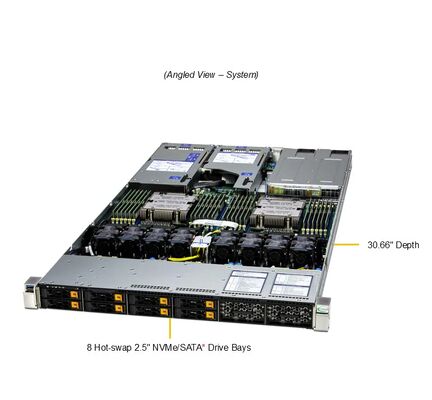 Supermicro Hyper SuperServer AS-1126HS-TN 1U Rackmount Server with Dual AMD EPYC 9005/9004 Processors 24 DIMM Slots DDR5 and 8 Hot-swap NVMe/SATA Drive Bays
