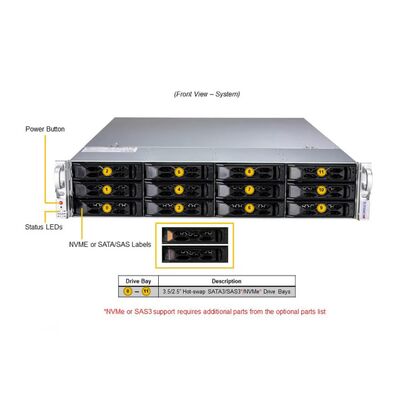 Supermicro SuperServer SYS-620C-TN12R Storage Server with Dual Socket P4 3rd Gen Intel Xeon Scalable Processors and 12 Hot-Swap Hybrid Drive Bays