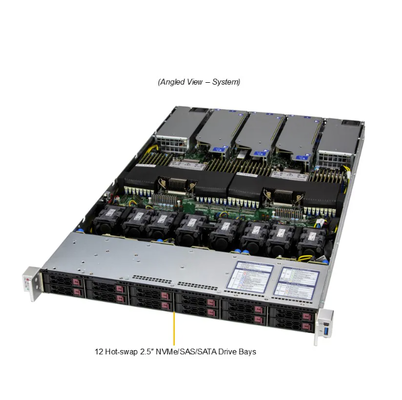 Supermicro SYS-122C-TN 1U Rackmount Server with Dual Socket E2 Intel Xeon 6700/6500 Series, 4TB DDR5 RDIMM & 1000W Redundant Titanium Power