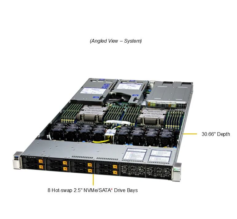 Supermicro Hyper SuperServer AS-1126HS-TN 1U Rackmount Server with Dual AMD EPYC 9005/9004 Processors 24 DIMM Slots DDR5 and 8 Hot-swap NVMe/SATA Drive Bays