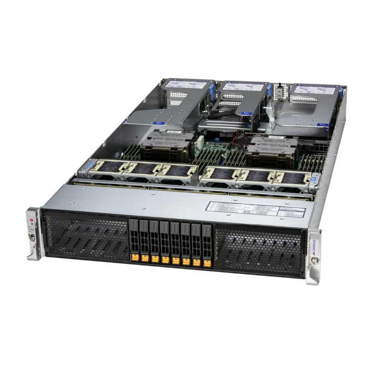 Supermicro Hyper SuperServer AS-2126HS-TN 2U Rackmount Server with AMD EPYC 9005/9004 Processors, 6TB DDR5 Memory, 3 GPUs, and 2000W Titanium Power