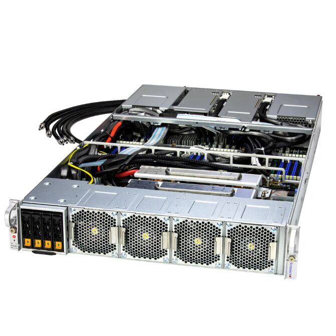 Supermicro GPU Server SYS-221GE-TNHT-LCC 2U Rackmount with 4 Onboard GPUs, 8TB DDR5 Memory, and Direct-To-Chip Liquid Cooling