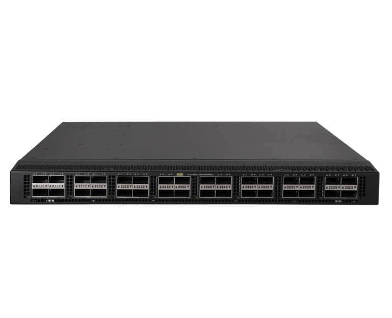H3C S9850-32H witch provides 32 × 100G QSFP28 ports, 2 × 1G SFP ports, 5 × fan tray slots, 2 × out-of-band management ports, 1 × mini USB console port, and 1 × USB port