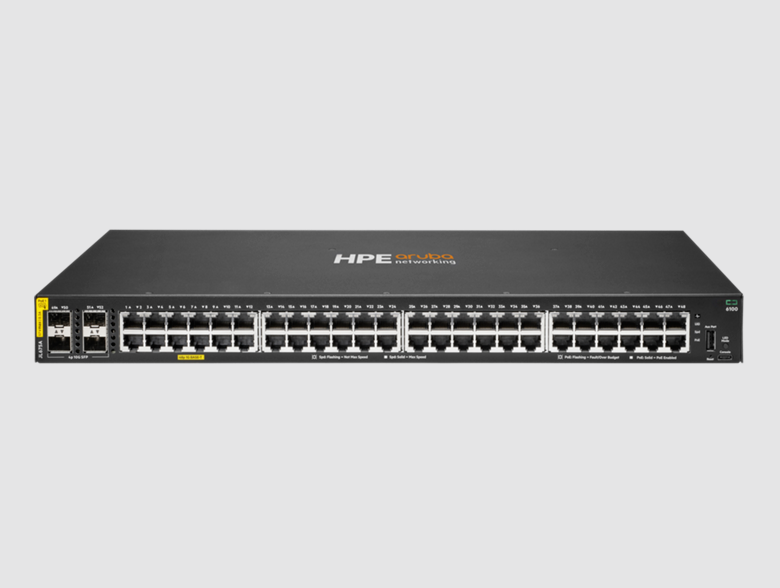 HPE Aruba CX 6100 Switch JL675A with 176 Gbps Switching Capacity 98.6 Mpps Throughput and 370W PoE Capability