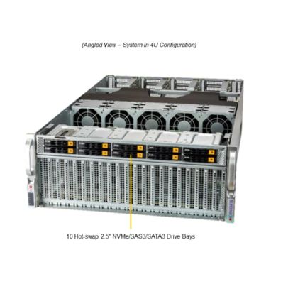 Supermicro AS-4124GQ-TNMI 4U GPU Server with 10 Hot-Swap NVMe/SAS/SATA Drive Bays and 4x 3000W Titanium Power Supplies for High Performance Computing