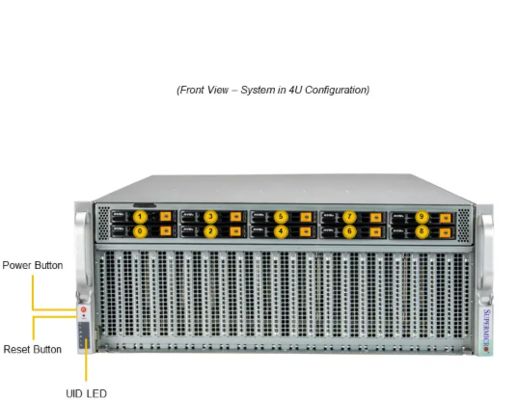 Supermicro AS-4124GS-TNR 4U Rackmount GPU Server with 8TB DDR4-3200MHz RAM, 24 Hot-swap 2.5" Drive Bays, and 2000W Redundant Power Supplies