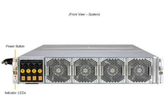 Supermicro SYS-221GE-TNHT-LCC 2U Rackmount GPU Server with 32 DIMM Slots, 5250W Redundant Titanium Power Supplies, and Direct-To-Chip Liquid Cooling