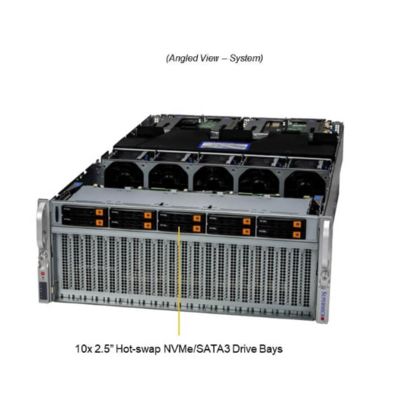 Supermicro SYS-420GU-TNXR 4U GPU Server with 6 PCIe 4.0 x16 LP Slots, 10 Hot-Swap NVMe/SATA Drive Bays, and 4x 3000W Titanium Power Supplies
